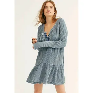 Free People FP One Dress Jolene Thermal Mini Dress Waffle Blue Size ‎ XS thumbnail 3