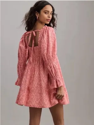 Anthropologie Pilcro Square Neck Babydoll Mini Dress in Pink Floral thumbnail 2