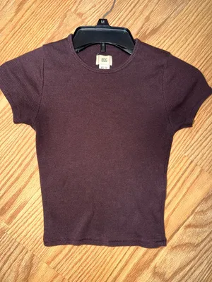 BDG Short Sleeve Ribbed crop Tee in Deep Brown thumbnail 1