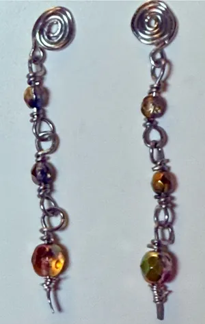 Silver Swirl Amber Colored Faceted Beaded Dangle Earrings thumbnail 1