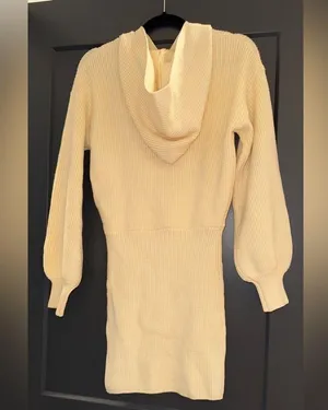 Long Sleeve Sweater Hooded Puff Sleeve Knitted Mini Dress thumbnail 5
