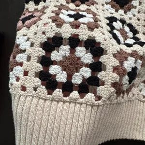 Crochet Granny Square Floral Sweater Vest M Neutral Cottagecore Grannycore Layer thumbnail 9