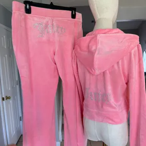Juicy Couture Pink Velour Hoodie and Pants Set tracksuit size large thumbnail 2
