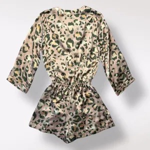 Show Me Your Mumu Blush‎ Pink Cheetah Print Walker Romper Size S Satin Boho NWOT thumbnail 6