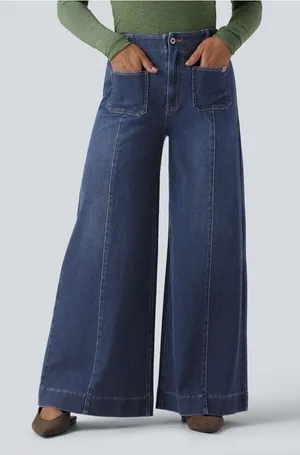 NEW Halara Flex High Waisted Pockets Washed Casual Wide Leg Jeans Size M thumbnail 1