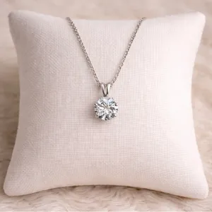 White sapphire solitaire necklace sterling silver thumbnail 1