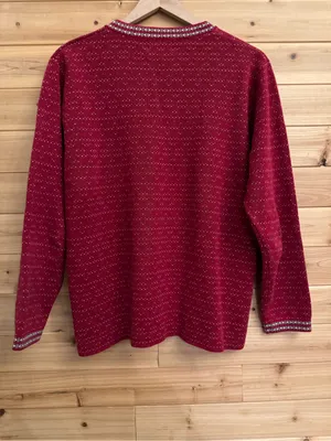 Vintage Woolrich Large Red Fair Isle Nordic Metal 1/4 Clasp Henley Sweater thumbnail 7