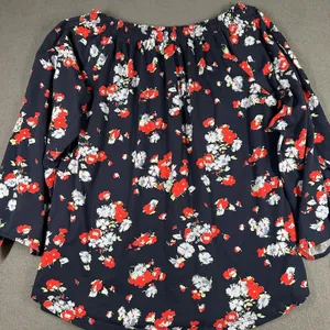 Lauren Ralph‎ Lauren Blouse Womens Large Blue Floral Off Shoulder 3/4 Sleeve thumbnail 9