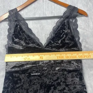 Free People Black Velvet Tank Top mini dress Small Babydoll Lace Romantic Whimsy thumbnail 6