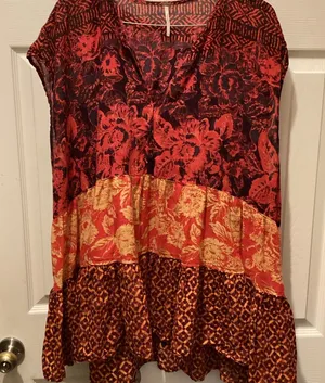 Free People Red and Orange Floral Tunic thumbnail 1