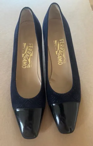 Salvatore Ferragamo Navy Suede with black Cap Toe Pumps size 8.5 thumbnail 1
