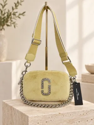 Marc Jacobs Luxe Snapshot Yellow Faux Fur Camera Bag Crystal Logo NWT thumbnail 8