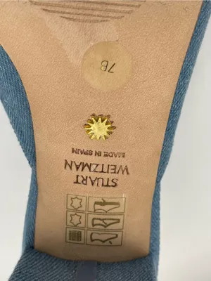 STUART WEITZMAN Love Knot Denim Wash Bow Slide Sandals 50 Block Heel Size 7 thumbnail 9