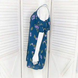 Mi Ami Francesca’s Floral‎ Cold Shoulder Tiered Ruffle Shift Dress Teal XS thumbnail 2