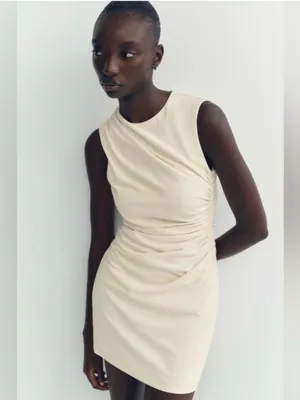 Zara Cream Sleeveless Ruched Mini Dress thumbnail 3