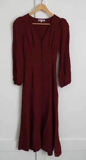Reformation Burgundy Button-Down Midi Dress thumbnail 1