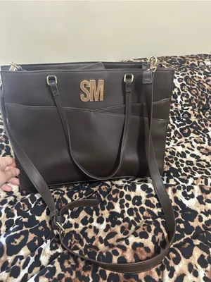 Steve Madden Dark Brown Tote with Gold SM Logo thumbnail 2