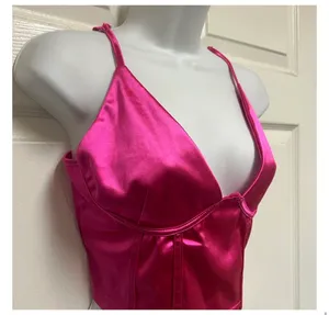 UNBRANDED Hot Pink Satin Corset Crop Top thumbnail 5