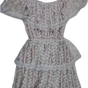Show Me Your Mumu Ivory Lace Champagne Ruffle BOHO Dress Wedding Cap Sleeve SZ S thumbnail 3