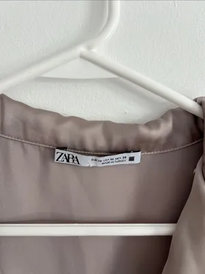Zara Neutral Taupe Satin Cropped V-Neck Blouse thumbnail 2