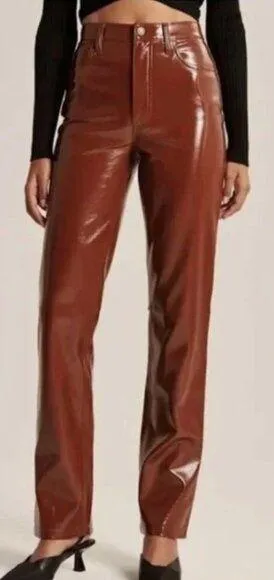 NWT A & F The 90’s Straight Ultra High Rise Patent Leather 90s Straight Leg thumbnail 1