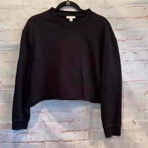 Topshop Sweater Womens 8 10 Black Crewneck Pullover Cropped Sweatshirt Athletic thumbnail 1