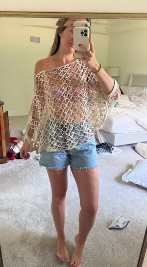 Zara Crochet Open-Knit Beach Cover-Up Sweater in Natural Beige thumbnail 1