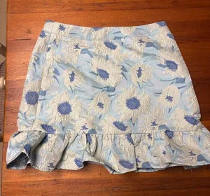 Lulu's Light Blue & Cream Sunflower Ruffle Mini Skirt thumbnail 1
