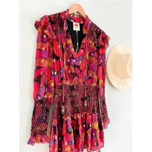 Farm Rio‎ | NWT Heart Daisy Smocked Mini Dress Floral Long Sleeve | Sz XS thumbnail 2