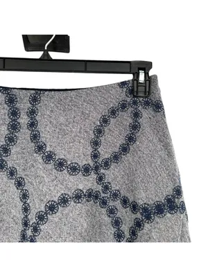 Boden A-Line Circle Embroidery Skirt Blue Gray Wool Blend Twee Mod Retro Size 6 thumbnail 3