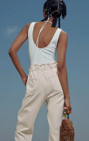 Zara NWT Z1975 Baggy High Waisted Paperbag Jeans Ecru Off White Size 30 thumbnail 3