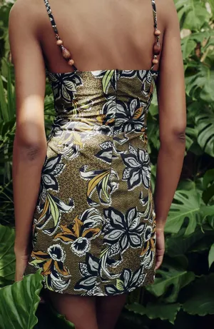 Zara Printed Mini Dress With Cut-Out Detail Tropical Brown Yellow S Small 8 4 36 thumbnail 4