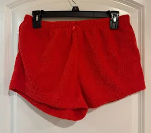 red sherpa pajama shorts thumbnail 1
