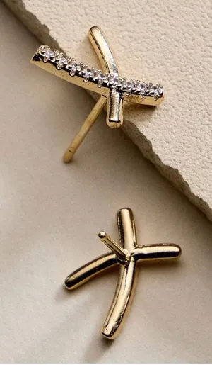 Gold Filled Curved Cross Stud Earrings | Faith Jewelry thumbnail 1