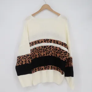Shein Curve 2XL Leopard Print Colorblock V-Neck Sweater White Black Brown thumbnail 4