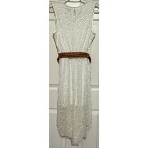 As U Wish Women's Hi Low Wrap Sleeveless White Dress w/Brown Dress‎ Size L thumbnail 2