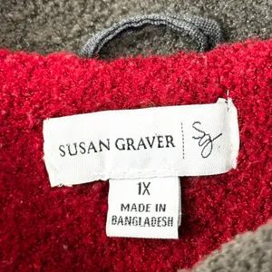 Susan Graver Plus Size 1X Coat‎ Colorblock Fleece Hooded Pea Red Grey Black A thumbnail 7