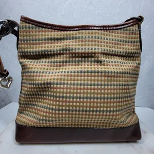 Brighton Tweed Purse Braided Leather Trim Heart Charm Brown Tan Check thumbnail 9