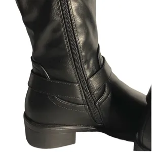 Dream Paris Black Knee High Riding Boots Side Zipper Buckles 1.25 inch Heel Sz 5 thumbnail 5