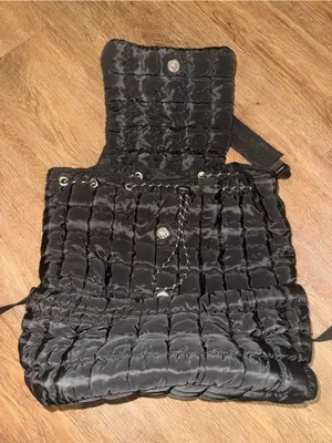 Quilted Black Nylon Women's Backpack Tote thumbnail 2