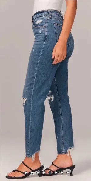 Abercrombie NEW!! Curve Love High Rise Mom Jean Size‎ 25 Short Distressed Dark Wash thumbnail 1