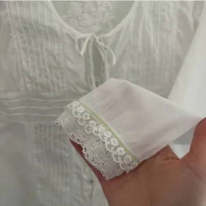 Free People vintage White cotton Embroidered Boho Tie-Front Top, size S thumbnail 4