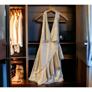 DO+BE‎ Dresses | Beige Cream Sequin Halter Ruffle Mini Dress ...Medium. NWT thumbnail 8
