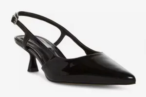 Steve Madden Legaci Pump SANDAL BLACK LEATHER Slingback Kitten Heel Size 8.5 thumbnail 1
