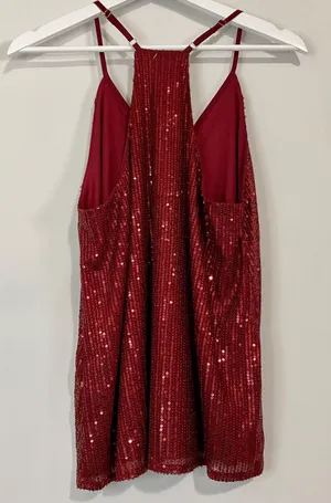 Women’s Sequin Spaghetti Strap Racerback Flowy Tank Maroon NWOT thumbnail 5