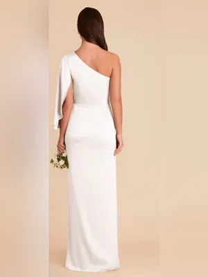 NWT Birdy Grey Christine One Sleeve Matte Satin White Gown Size Small thumbnail 3