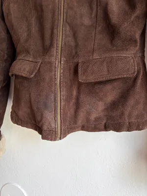 Y2K leather suede bomber jacket with fuzzy lining size small Brown thumbnail 2