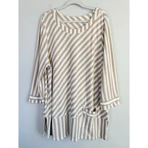 Soft Surroundings Women's Beige White Stripe Glorieta Tunic Crew Neck Size 2X‎ thumbnail 3