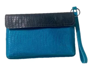 Leather clutch handmade hand dyed‎ textured blue black modern clean bag Soy Nica thumbnail 1