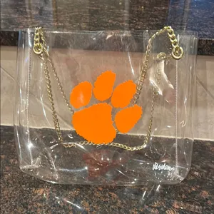 Clear Tote Bag with orange Clemson Tiger Paw Print and Gold Chain thumbnail 9